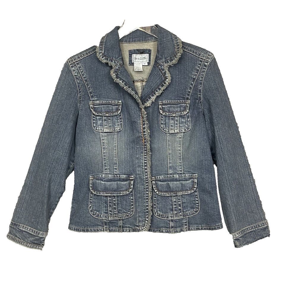 Live A Little Jacket Womens Medium Blue Jeans Denim Cotton Stretch Fringe‎ Boho